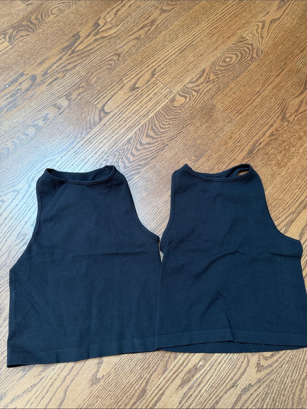 Free People Seamless Black Ribbed Cropped Tank Top (Set of 2)